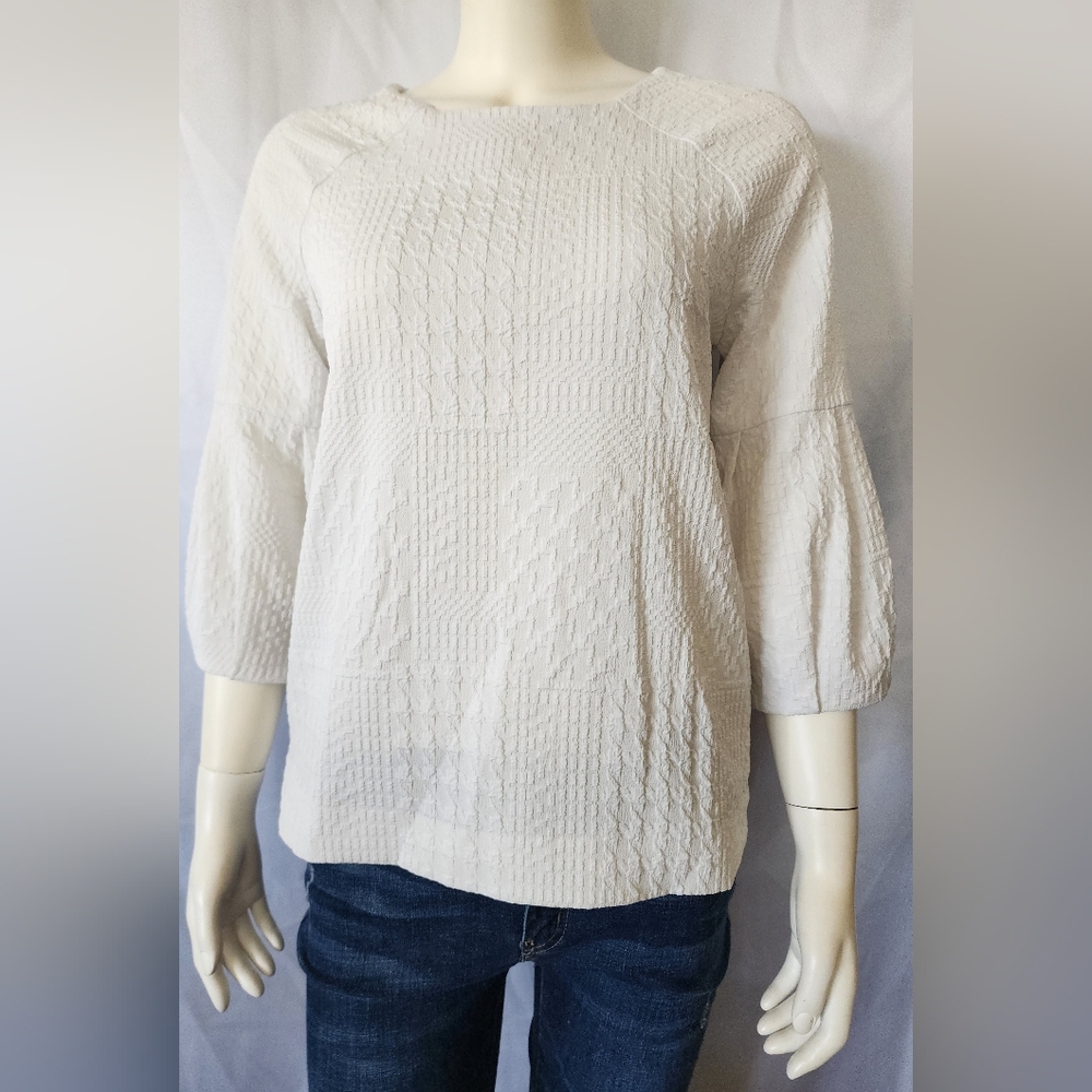 Calvin Klein Womens Ivory Top Blouse Shirt 3/4 Sleeve Size Xs Extra-small